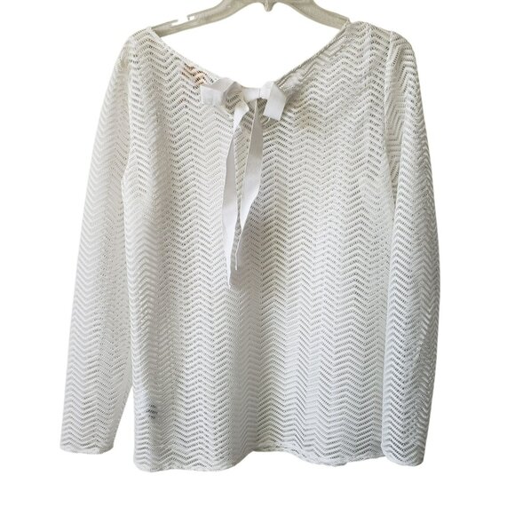 Laundry by Shelli Segal White Sheer Mesh Long Sleeve Swim Cover Up Top Shirt 10 - Picture 8 of 9